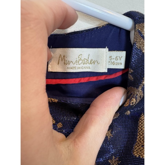 Mini Boden Dress Girls 5-6Y Blue Gold Woodland Animal Jacquard Party Holiday - Picture 3 of 6